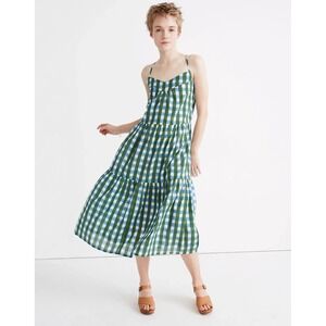SZ Blockprints Divya Gingham Cottagecore, Picnic Midi Dress  Neck Sz L